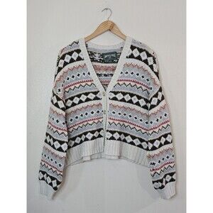 American Eagle Fair Isle Cardigan Sweater Womens Medium Knit Button Front Cozy